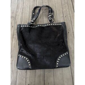 Aqua Madonna Black Calf hair Tote with Silver Stud Accents